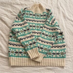 American Eagle Fair Isle Cozy Patterned Sweater in Cream and Green oversized S